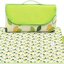 Cozen PVC Picnic Mat Blanket | Outdoor Foldable Water-Resistant Portable Mat | Used for Yoga | Camping Hiking Grass Travelling | Picnic Backpack Accessories (Green Flower, Rectangular)-picture-15