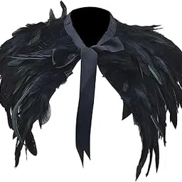 loom tree Feather Cape Gothic Shrug Wrap for Carnival Fancy Dress Party Prom Black-picture-27