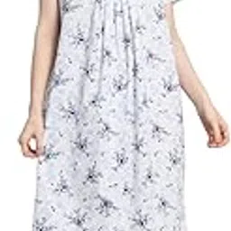 sephani Women's 100% Cotton Printed Maxi Nightgown Long Nighty Half Sleeves for Ladies Super Soft Comfortable Design White-picture-14