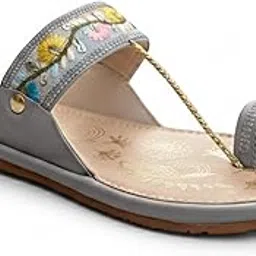 feetway Ethnic Embroidered Kolhapuri Chappals for Women | Stylish Traditional Flat Chappals For Women & Girls | Comfortable Soft Sole Slip-On Chappals for Daily, Festive & Party Use | Lightweight Designer Ethnic Footwear for Ladies-picture-14