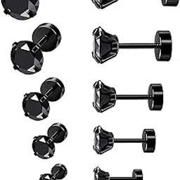 orazio 6Pairs Hypoallergenic Flat Back Earrings 316L Stainless Steel Studs for Sensitive Ears, 3-8mm Cubic Zirconia, Stylish Jewelry for Women Men - Silver, Stainless Steel, Cubic Zirconia-picture-38
