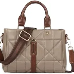 nrst Quilted Sling Bag with Dual Handles, Brown Leather Trim, Beige-picture-19