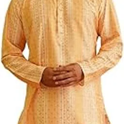 sojanya (Since 1958 Men's Ethnic Motifs Embroidered Sequinned Cotton Long Kurta-picture-36