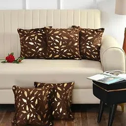 Fresh Home Decorative Square Zipper Cushion Cover, Soft Velvet, 16x16 Inches, Cushion Cover Set of 5 for Sofa and Living Room Décor (Brown)-image-16