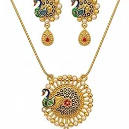 Latest Stylish Fancy Pearl Pendant Traditional Jewellery Set for Women | Peacock Necklace Set with Meenakari Work | Festive Wedding Party Necklace | Just Like Original Gold Jewellery-picture-25