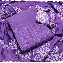 fablic Women's Cotton Lucknowi Embroidered Unstitched Salwar Suit Dress Material with Batik Printed Bottom & Dupatta (Free Size)-picture-38