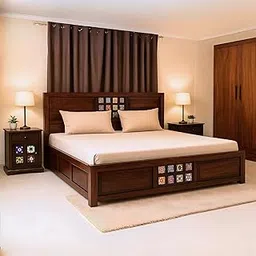 SONA ART & CRAFTS Taurus Solid Sheesham Wood King Size Bed with Storage Box + 2 Side Tables | King Size Cot Bed | Rajasthani Jodhpuri Tile Double Bed with Box - Walnut Finish (Assembly Included)-picture-28