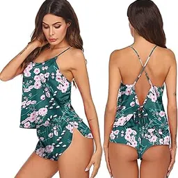 Womens Lingerie Satin Sleepwear Silk Cami Shorts Set Soft Sleep Nightwear Babydoll for Women and Girls-image-21