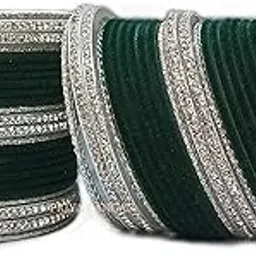priya kangan Beautifull Bridal Velvet Metal Bangles Set Complete With Silver Glass Zirconia Stone Bangles.-picture-37
