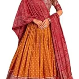 radhvi biz Women,s Tussar Silk With Leheriya And Foil Print Lehenga choli Set (YELLOW)-picture-49