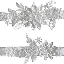 pretishows Wedding Garters Set Lace Bridal Garter Stretchy Floral Garter for Bride Blue White-picture-21