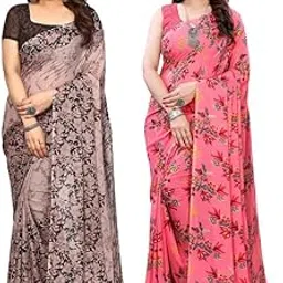 siril Women's Georgette Printed Saree With Unstitched Blouse Piece Combo Pack Of 2-picture-22