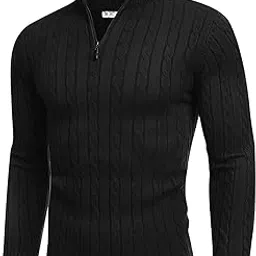 tysort Men's Acrylic Full Sleeve High Neck Half Zipper Sweater for Men, Cable Knitted Cardigan for Men-picture-38