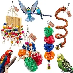 GREENBIRDS Combo Set of 2 Bird Mesh Hanging Toys, 1 Chewable Hanging Toy, and 1 Spiral Bird Chew Toy Cage Hanging Accessories for Pet Birds-picture-36
