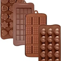 Silicone Chocolate Molds, Breakable Mini Candy Bar, Heart Moulds, Chocolate Bar, 15 Cavity, Mix Design Mould for Cake, Jelly, Candy,Ice,Fondant Making – Pack of 4-image-21