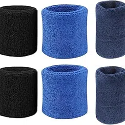 Athletic Wristband Set, Cotton Terry Cloth, Black, Navy Blue and Royal Blue, 8cm x 8cm, Sweat Absorbing, Sports Wristbands, 6 Pack-picture-24