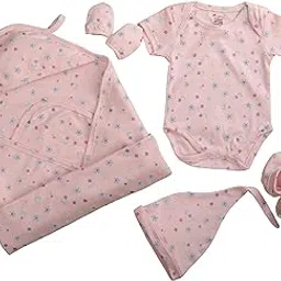 Wrenin Unisex Newborn Baby Kit – 100% Cotton Essentials Set for Baby Boys & Girls | Pattern : Blossom Bliss Set | Color : Pink | Size : 0-3 M-picture-36