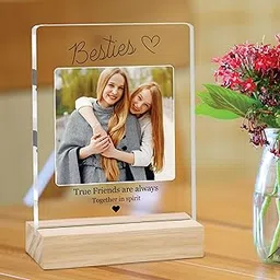 Giftplease Customized Friends Acrylic Plaque with Wooden Stand | Personalized Photo Frame with Quote | Best Friend Birthday Gift, Farewell Gift, Friendship Day Gift for BFF Keepsake Room Decor FR_03 image 1