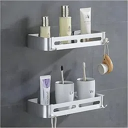 JIALTO 2 Pcs Shelf for Bathroom | Self-Adhesive Bathroom Shelf for Wall | Stand and Rack Without Drilling | Bathroom Accessories and Storage Rack (Silvers)-picture-19