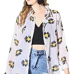 buynewtrend Georgette Floral Print Women Boxy Fit Long Shirt image 1