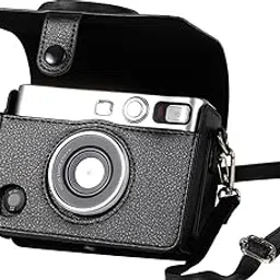 Mini EVO Camera Case – Compatible with Fujifilm Instax Mini EVO Instant Camera – Lychee Texture PU Leather Cover with Shoulder Strap – Horizontal Style, Black-image-28