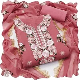 manvaa Women'S Pink Unstitched Embroidered Georgette Dress Material (IN2014PNK)-picture-12