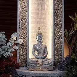 EXPLEASIA Slate Buddha 4ft Water Fountain, Garden, Indoor Water Fountain Big Size, Best for Home vastu, Buddha Fountain, Indoor Home décor (Grey)-image-8