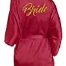 maisha creation Women's Silky Satin Short Bride Robe | Ultra Soft & Comfortable, Stylish Full Sleeve Lace Tie Nightdwear/Sleepwear for Bride Bridemaid- Pack of 1-picture-38