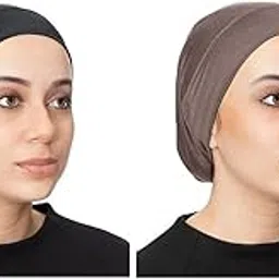 caiuse Women's Cotton Ninja Stretch Jersey Coverage Black Hijab Cap Under Head Wrap Under Scarf Head Wraps Headgear Headband Wristband Bandana Hijab Tube Unisex(Pack of 2)-picture-56