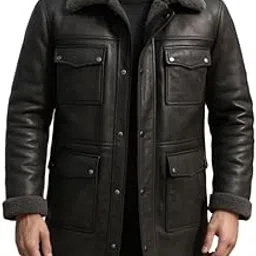 urbanhides Prestige Crest Classic Button Closure Black Leather Coat for Men | Men's Leather Coats, Black Lambskin Coats, Regular Fit, Four Pockets-picture-31