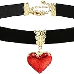 neujiwo Red Heart Necklace for Women Black Velvet Choker Valentine's Day Jewelry Halloween Costume Accessories-picture-17