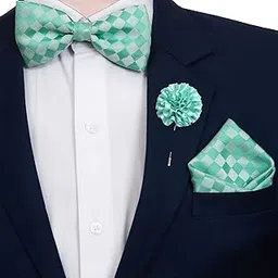 to the nines Men's Microfiber Green Bow Tie & Pocket Square with Lapel Pin-picture-49