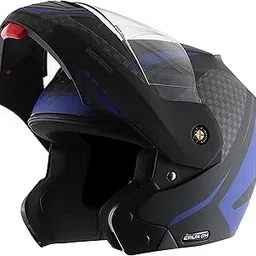 Vega Crux Dx Checks ISI Certified Smooth Matt Finish Flip-Up Helmet for Men and Women with Clear Visor(Dull Black Blue, Size:L)-image-13