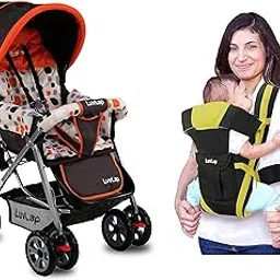LuvLap Sunshine Stroller/Pram, Easy Fold, for Newborn Baby/Kids, 0-3 Years (Orange) & Elegant Baby Carrier with 4 Carry Positions, for 4 to 24 Months Baby, Max Weight Up to 15 Kgs (Black & Green)-image-46