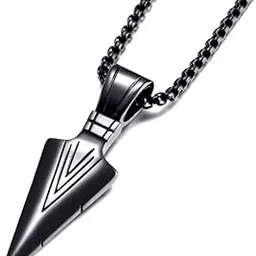 beautivia Men's Fashion Necklace Point Arrowhead Pendant With Chain For Boys and Men Solid Spear (Black)-picture-33