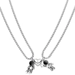 beautivia Trending Metal Brass I Love You 2 Pcs Magnetic Heart Astronaut Shape Valentines Day Broken Romantic Love Couples Friendship Promise 2 In 1 Duo Pendant Locket For Men And Women-picture-30