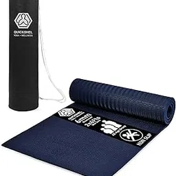 Quick Shel Yoga mats Exercise Mat Anti-Skid Water/Dirt Proof Lightweight easy to Carry for home and gym workouts for men women children with Carry Bag (Navy Blue) (2fts x 6fts) (6mm Thickness)-image-84