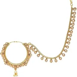 Traditional Ethnic Gold-Plated Copper Nose Ring with Chain & American Diamond for Women | Bridal Jewelry | Perfect Gifting for Karwa Chauth & Weddings-image-16