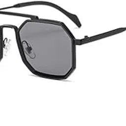 valwick Unisex Hexagonal UV400 Protection Sunglasses, Metal Frame with black, clear lenses-picture-59