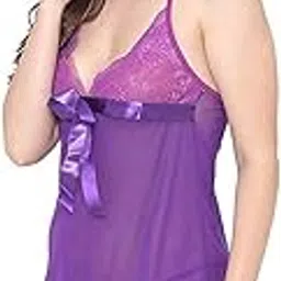 vastans Women's Babydoll Net Lace Lingerie Nightwear Dress Purple-picture-45