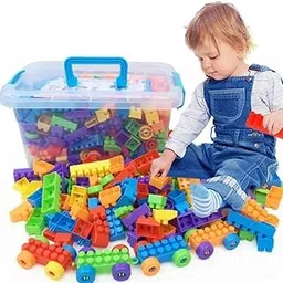 SUJANI 100+pcs Building Block Set with Storage Container | Fun DIY Educational Toy for Kids | Creative Learning & Puzzle Assembly Shapes | Durable Multicolored Toy Set for Ages 3+-picture-25