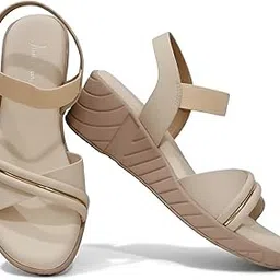 aelly belly Women's Comfort Sandals with Elastic Strap, Black, Nude, Beige, Peach, with Metallic Trim Stylish Fashion Sandal, Casual Platform Wedges Heels Sandals For Womens & Girls Ideal for Casual Party Office and Formal Wear-picture-12