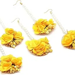 zeneme Gold-Plated Gota Patti Flower Maang Tikka Pack Of 5 Girls and Women Floral Jewellery-picture-33