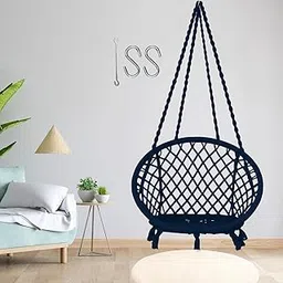 ORILEY Hanging Swing Chair Rope Hammock Cotton Jhula with Accessories 120kg Capacity Balcony Living Room Indoor Outdoor Suitable for Kids and Adults (Pack of 1, Black)-image-27
