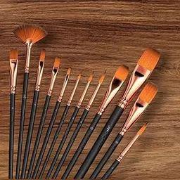 rana creation mart Professional Artist Paint Brushes Set, 12 Pieces, Rose Gold and Black, with Fan and Detail Brushes for Acrylic Painting-picture-32