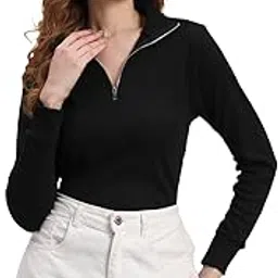 black blink! "Women’s Winter Wear Half Zip High Neck Sweatshirt| Full Sleeve Ribbed Top for Casual & Stylish Outfits...-picture-13
