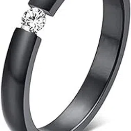 Titanium Black Crystal American Diamond Love is in The Air Band Alloy Ring for Men & Women-image-74