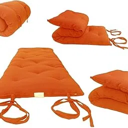 Soft Cotton Color Quilt | Foldable Light Weight Filled Cotton Quilt Mattress| Gadda | Furniture Traditional Japanese Floor Rolling Futon Mattress, Foldable Bed (72 x 36 inches) (Orange)-picture-53