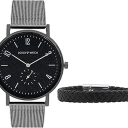 joker & witch Stainless Steel Joker And Witch Vortex Silver Men Analogue Watch Bracelet Stack Combo, Black Dial, Gray Band-picture-15