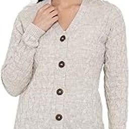 kalt Women's Full Sleeves Cable Cardigan Sweater(Beige)-picture-16